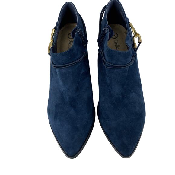 Blue Suede Bootie 8.5 M BELLA VITA Gold Accent Heel Ankle Boot Shootie Western - Picture 4 of 16